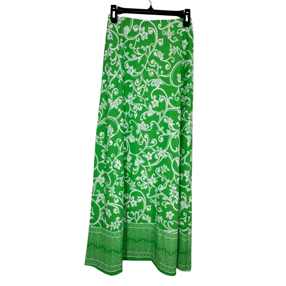 Vince Camuto Bright Green White Floral Print‎ Maxi Skirt Size XS Vacation Hawaii